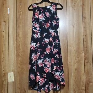 Elle Women's Black & Pink Floral Sleeveless Dress Size 2 Pockets Retro Style